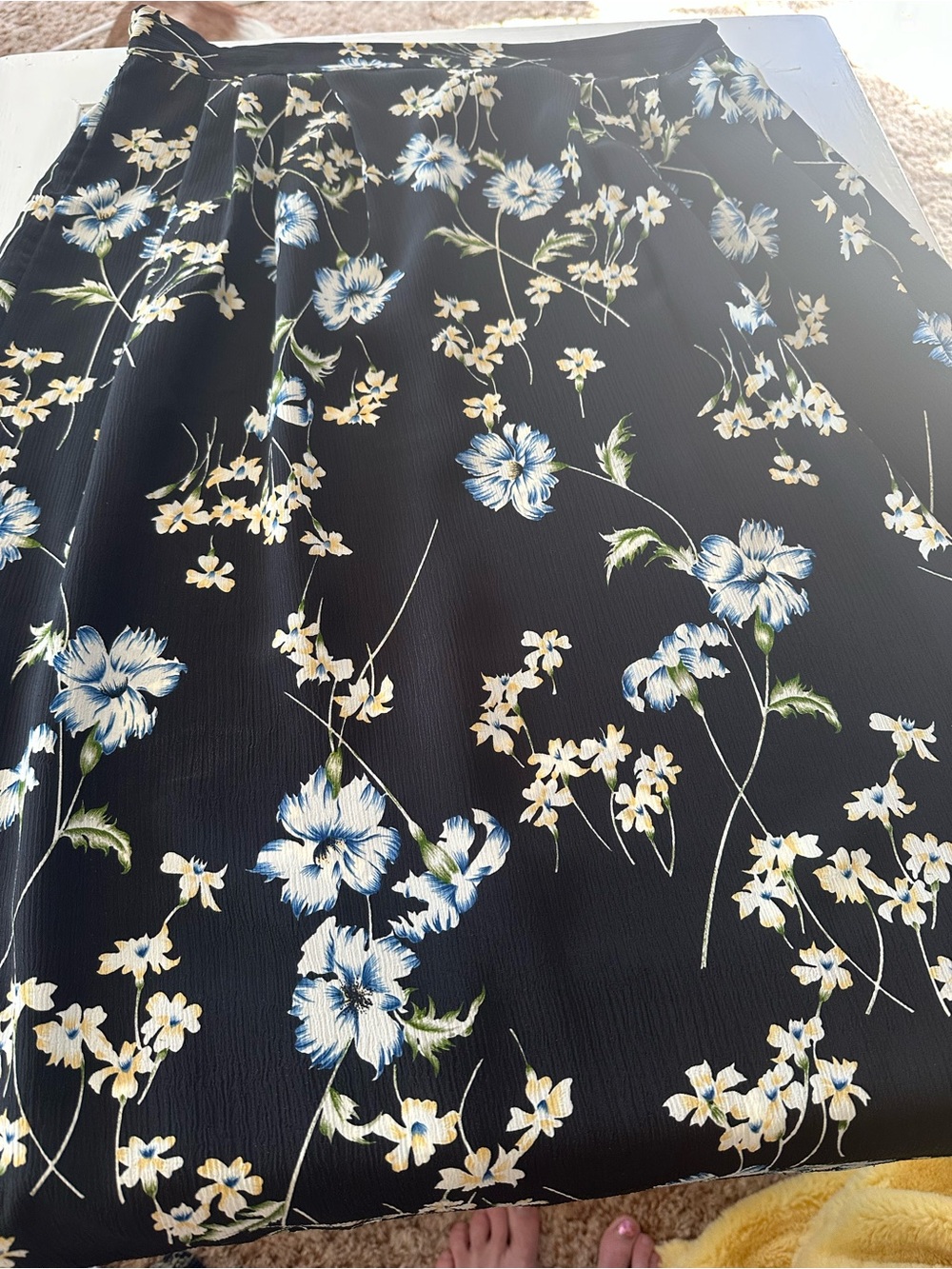 TRULY Black Maxi Skirt with Blue & Cream Floral Print
